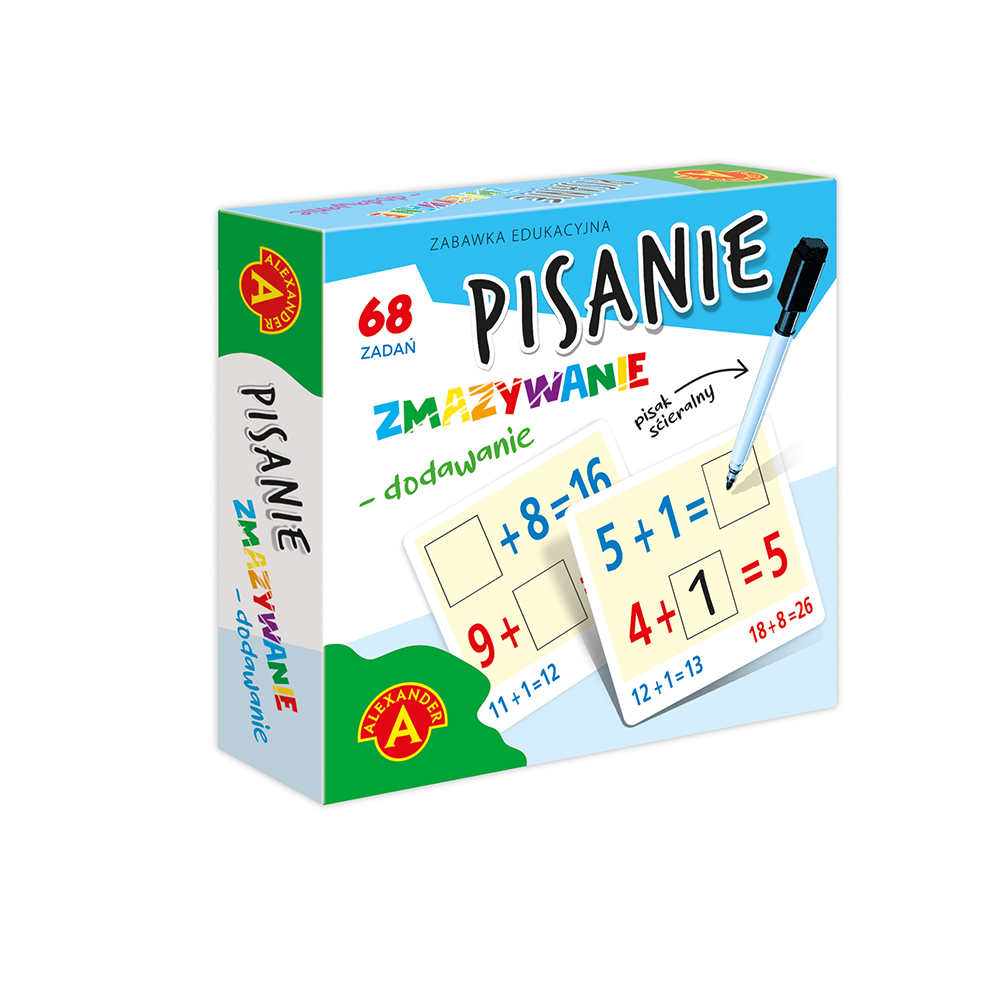 Alexander Pisanie Zmazywanie Dodawanie – zestaw z pisakiem suchościeralnym i 68 zadaniami matematycznymi