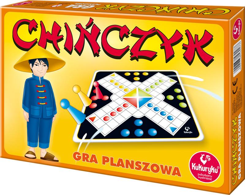 Chińczyk klasyczna gra planszowa KUKURYKU z planszą i kolorowymi pionkami