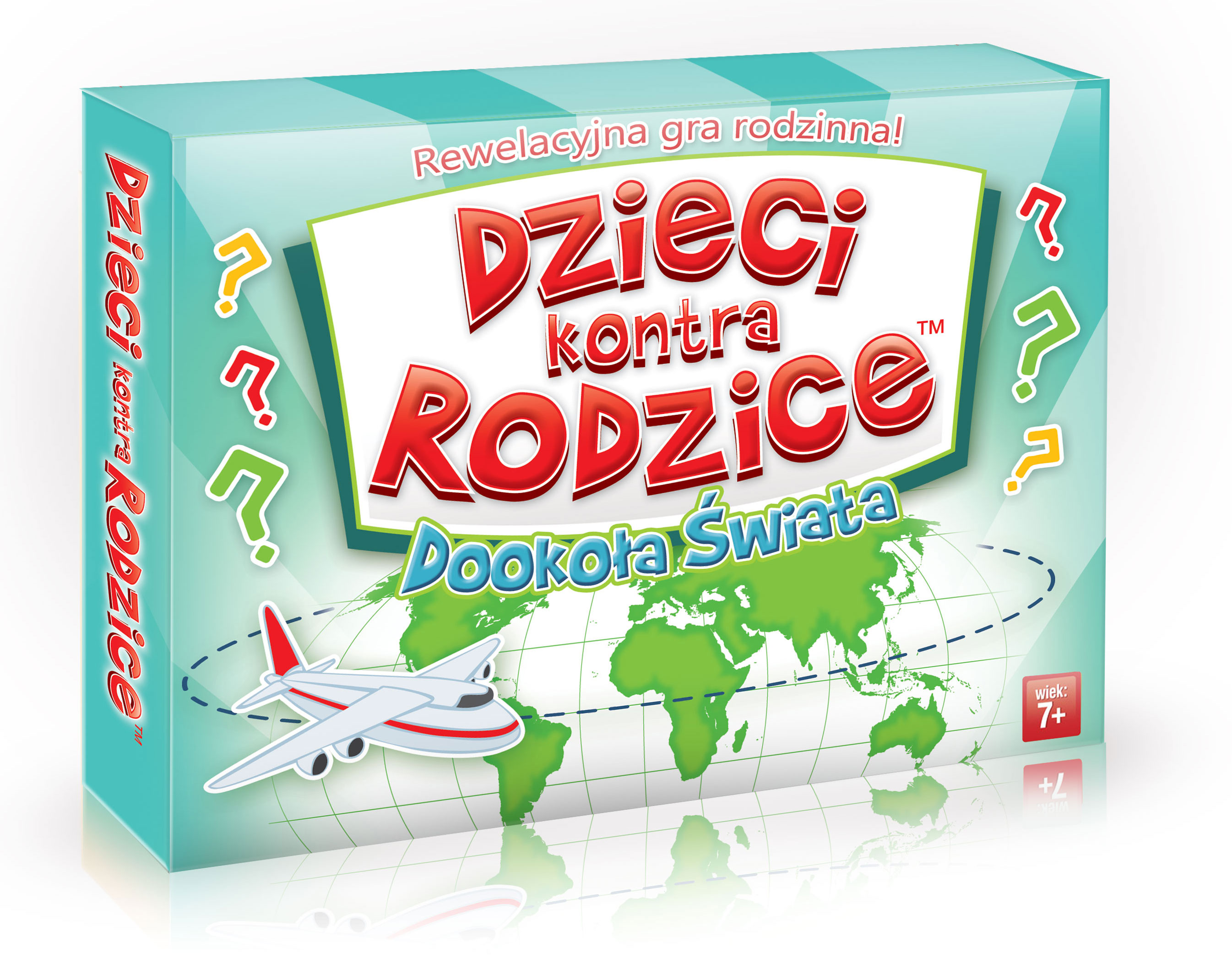 Rodzinna gra edukacyjna Dzieci kontra Rodzice Dookoła Świata od KANGUR – pudełko i karty