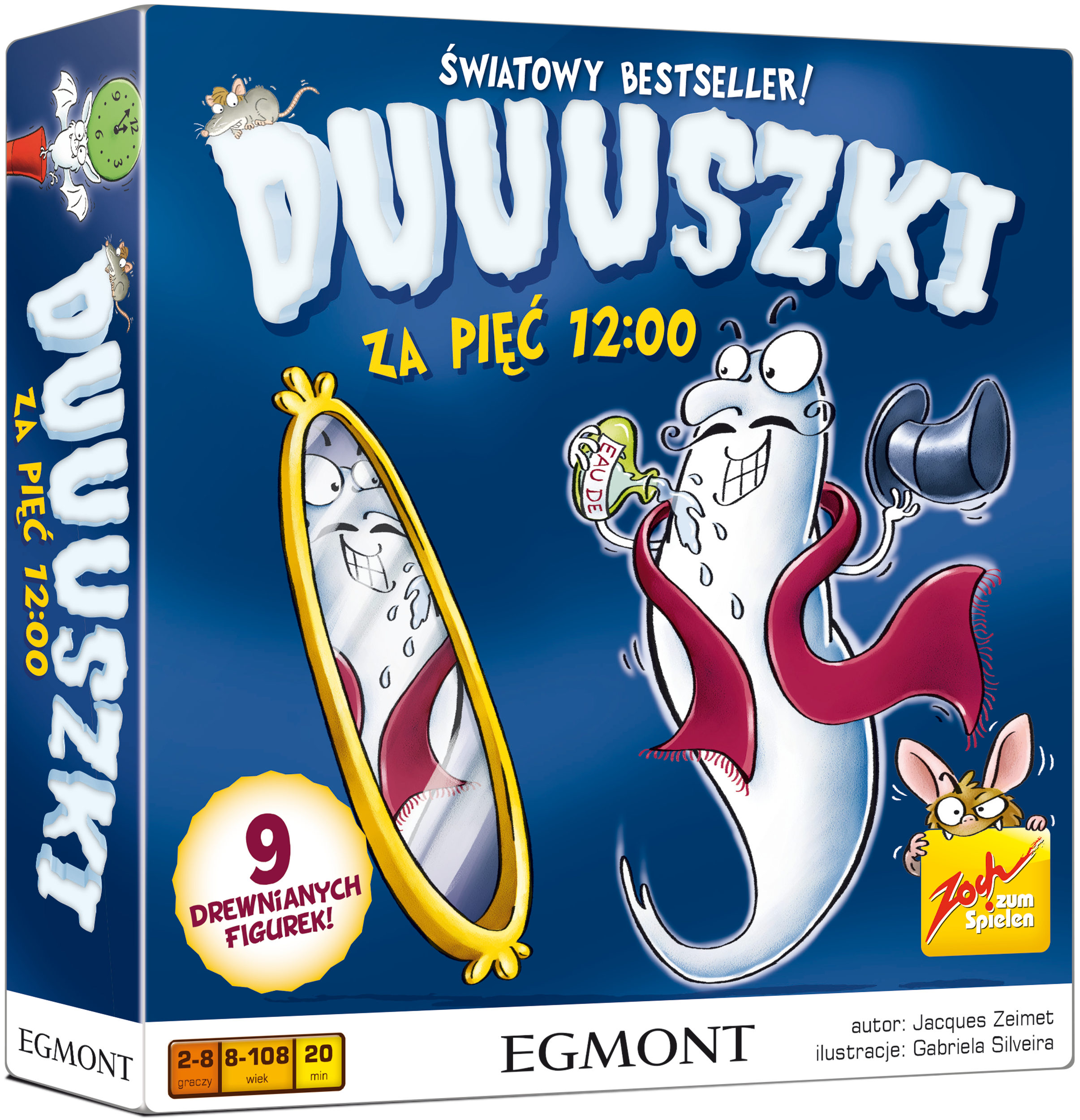 Elementy gry Duuuszki za pięć 12:00 w pudełku Egmont PAP