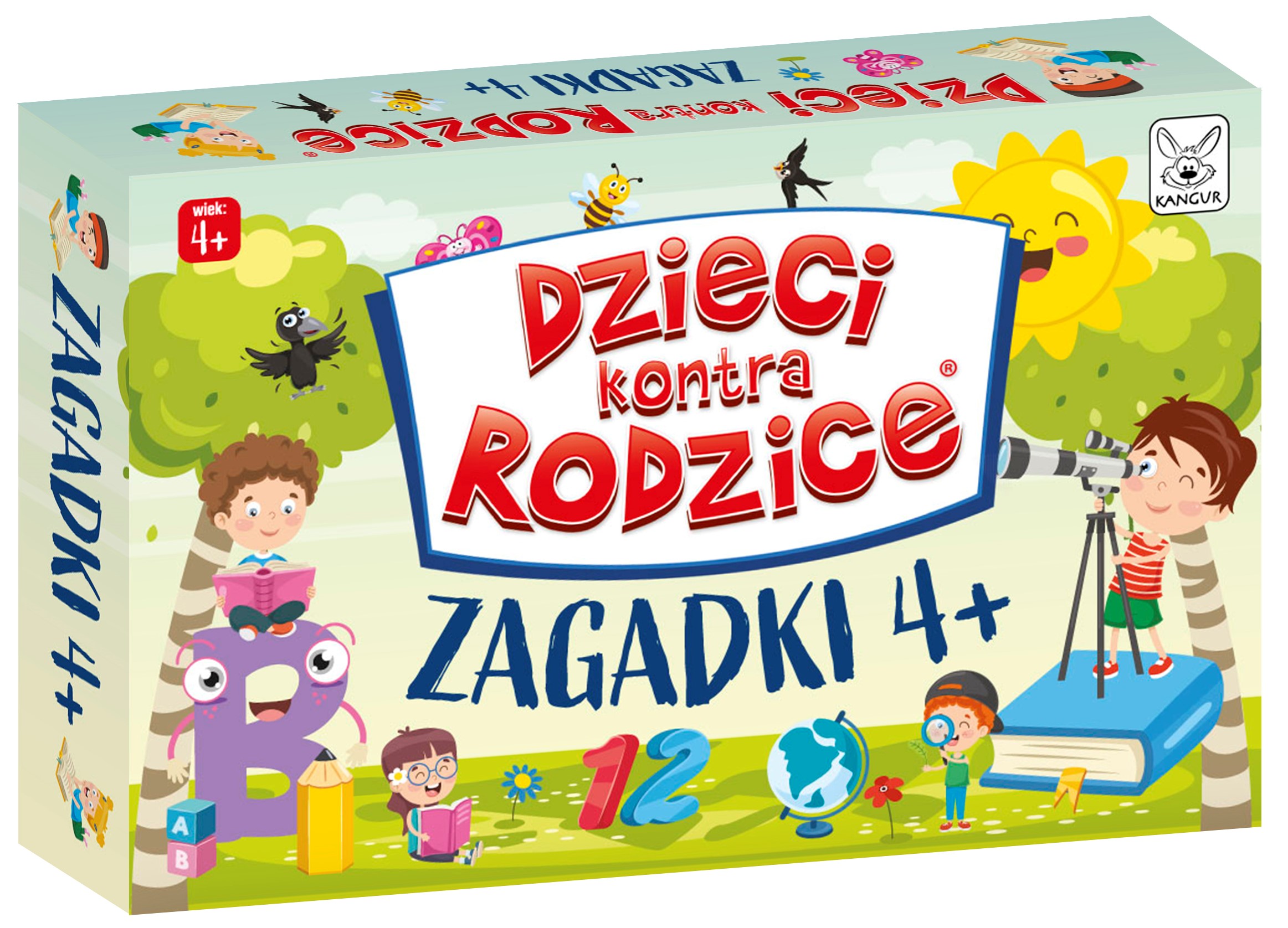 Rodzinna gra edukacyjna Dzieci kontra Rodzice Zagadki z kolorowymi ilustracjami KANGUR