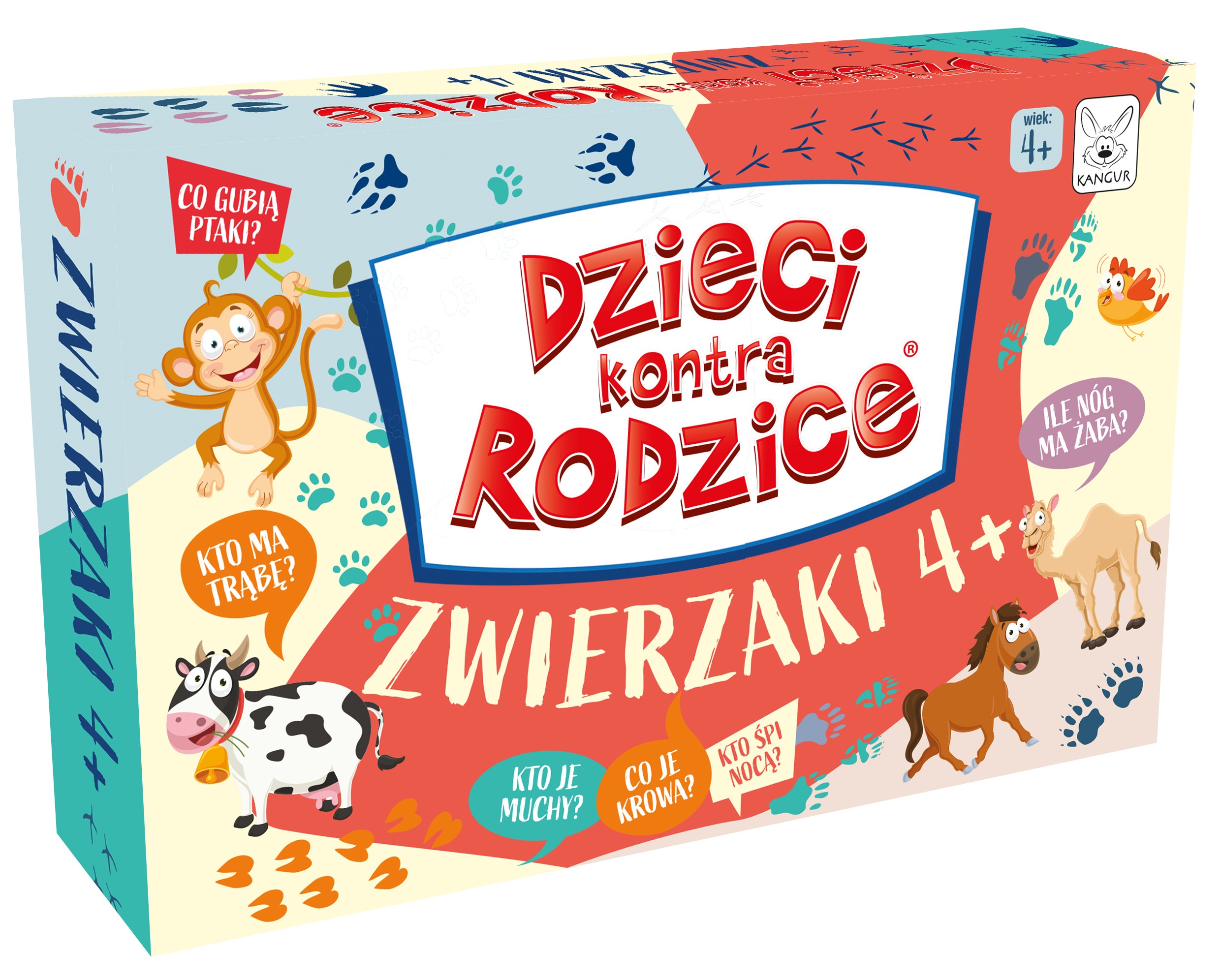 Edukacyjna gra karciana Dzieci kontra Rodzice Zwierzaki 4+ od KANGUR z kolorowymi kartami