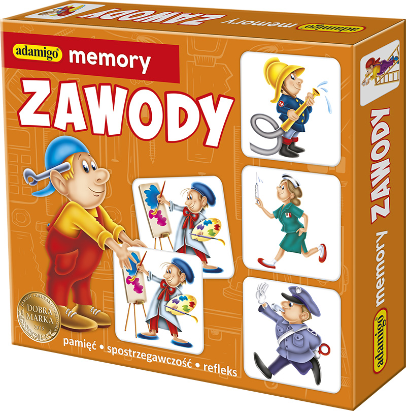 Adamigo Memory Zawody – gra pamięciowa z 48 lakierowanymi tafelkami 7,5 × 7,5 cm