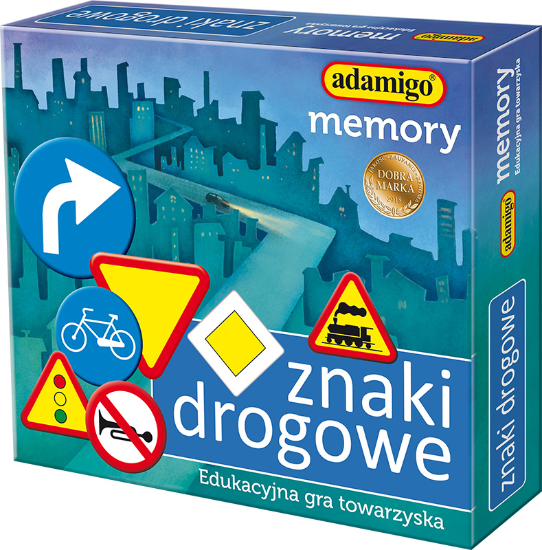 Memory Znaki Drogowe Adamigo – gra edukacyjna rozwijająca pamięć i koncentrację 7+ z 80 kartami