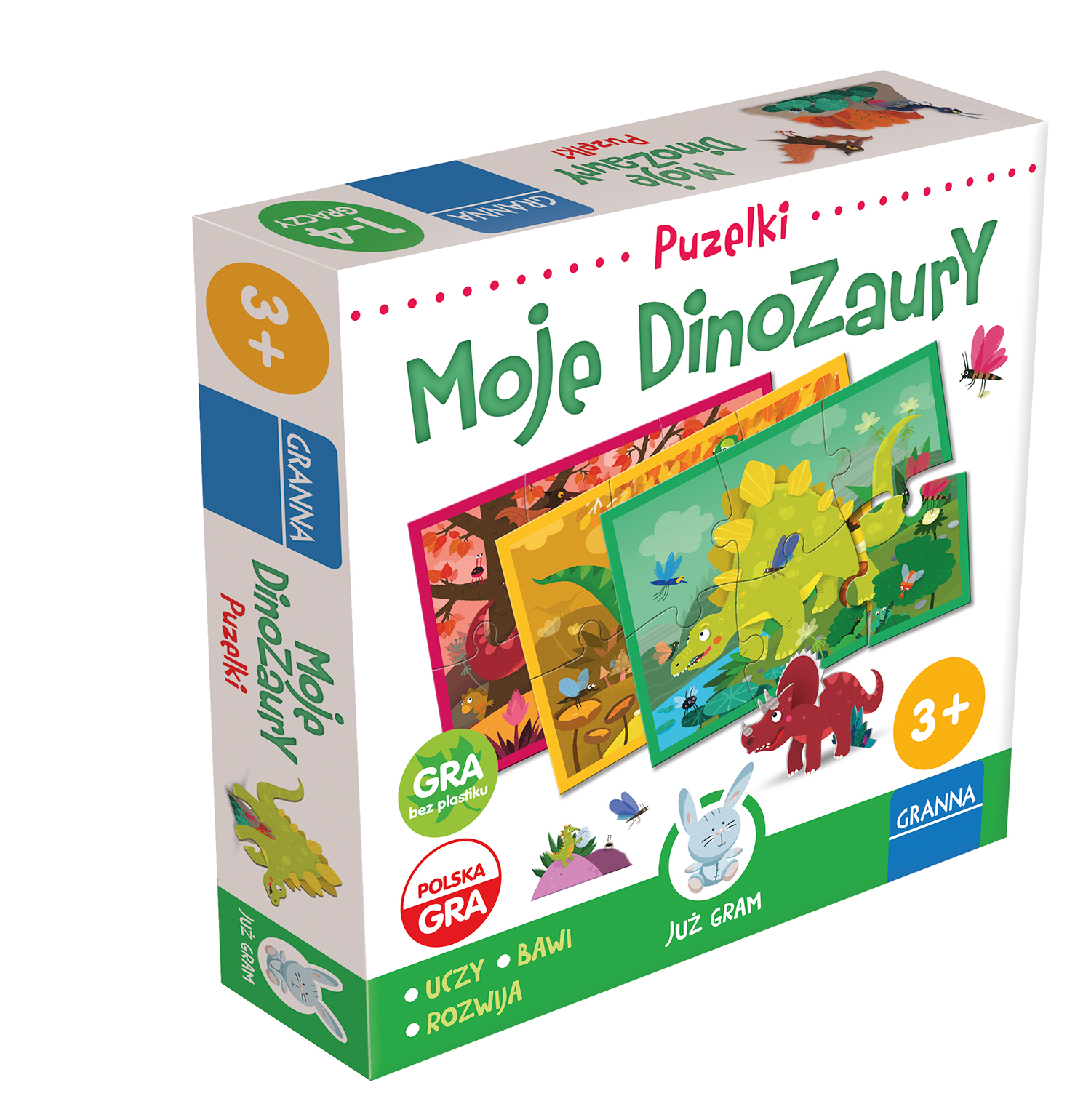 Zestaw Moje Dinozaury – szczegóły elementów i planszy puzzle