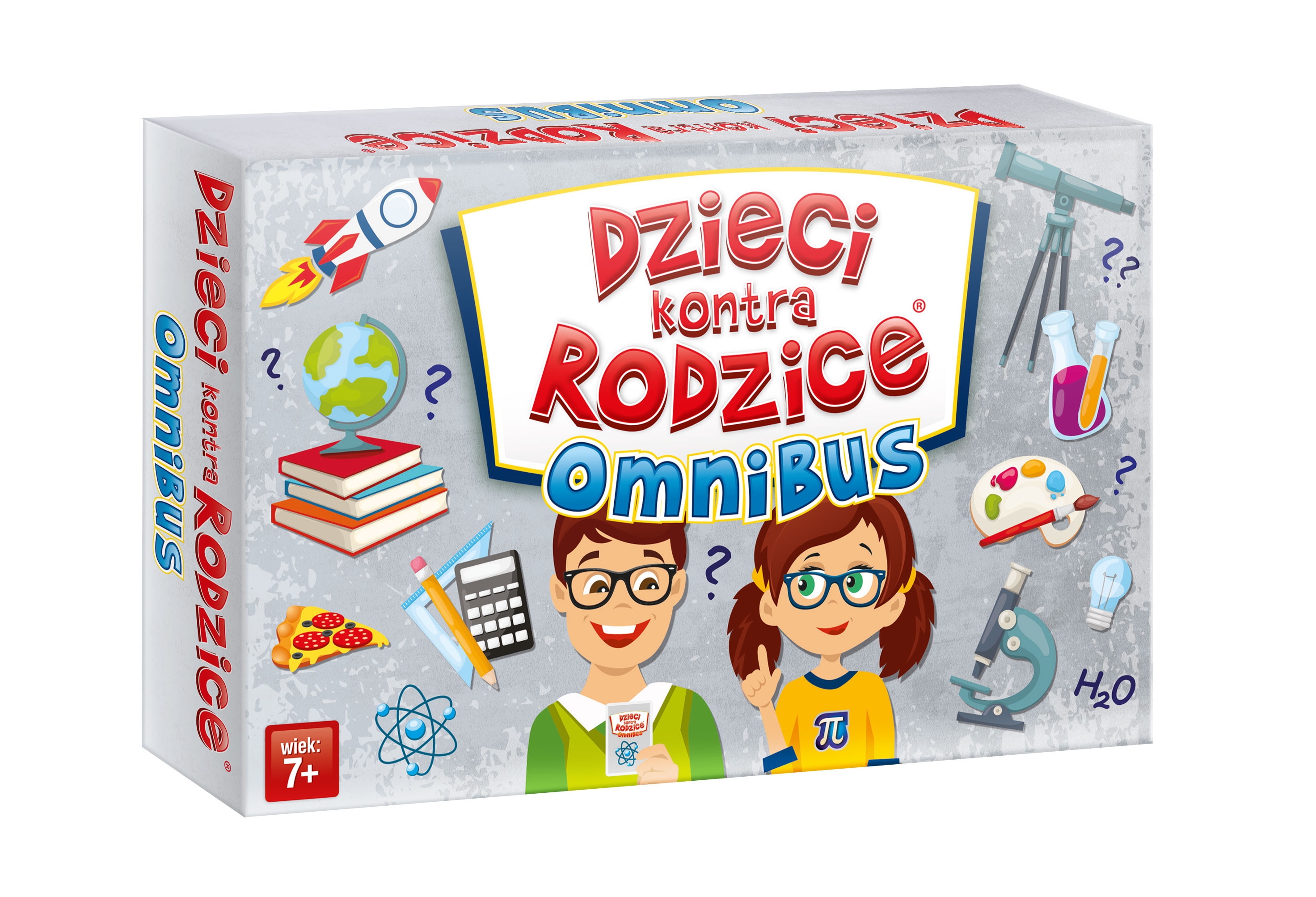 Rodzinna gra quizowa Dzieci kontra Rodzice Omnibus od KANGUR – pudełko i karty
