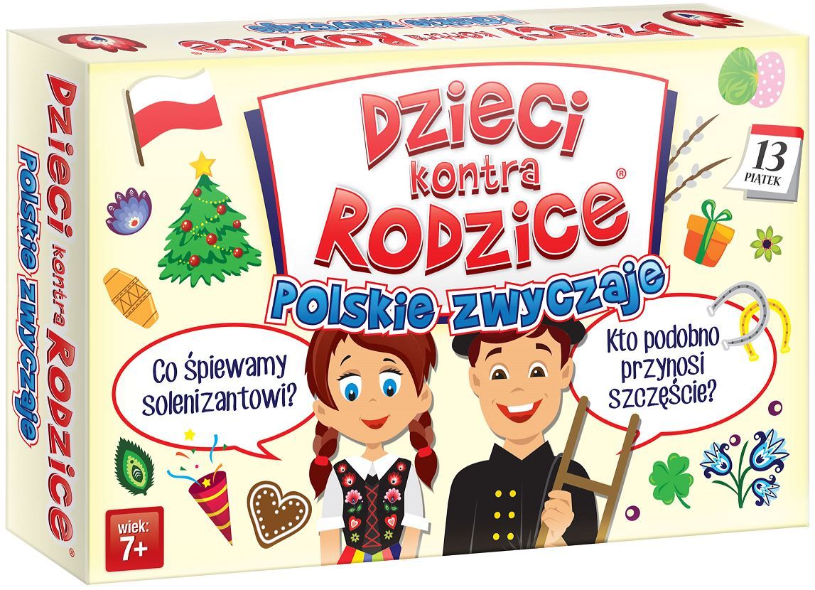 Rodzinna gra edukacyjna Dzieci kontra Rodzice Polskie Zwyczaje od KANGUR - zestaw kart quizowych