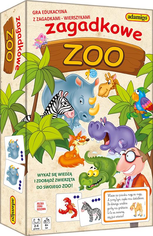 Edukacyjna gra Zagadkowe ZOO Mini ADAMIGO - plansza i elementy do zabawy
