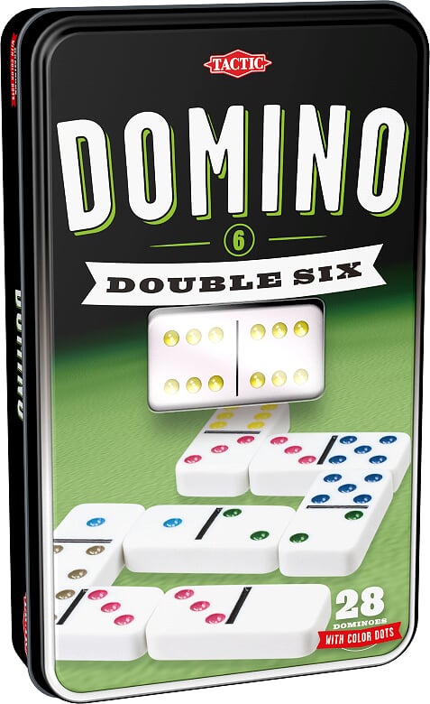Domino Szóstkowe Double Six w metalowej puszce TACTIC GAMES - klasyczna gra logiczna dla dzieci 7+