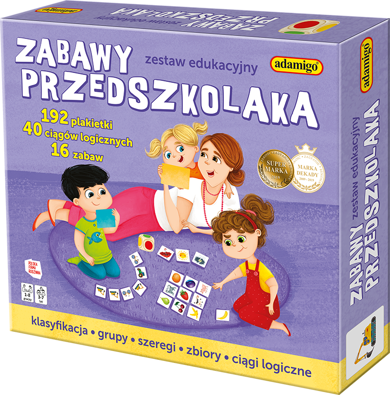 Zestaw edukacyjny Zabawy Przedszkolaka ADAMIGO - karty z ilustracjami do nauki i zabawy dla dzieci 3-7 lat