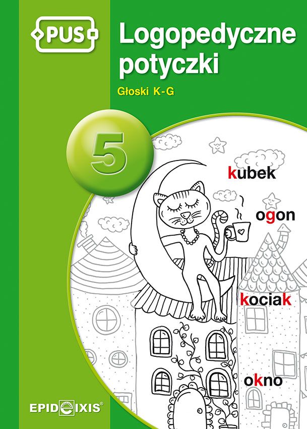 Okładka książki Logopedyczne potyczki 5 Głoski K-G wydawnictwa EPIDEIXIS z ćwiczeniami dla dzieci