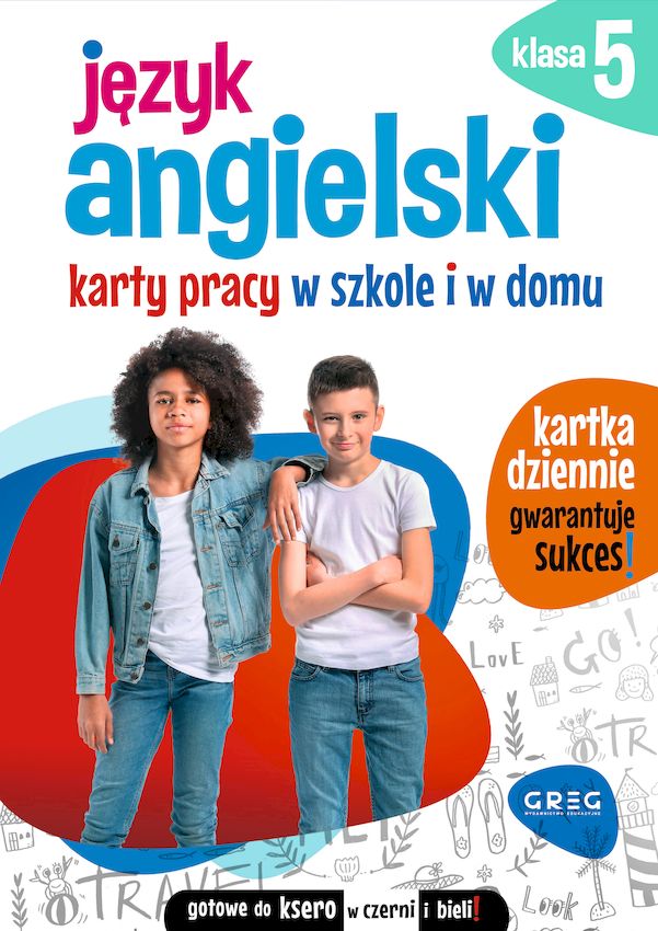 Karty pracy do języka angielskiego dla klasy 5 GREG, okładka książki edukacyjnej
