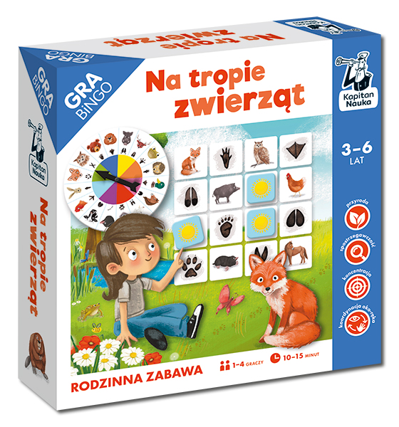 Bingo Na Tropie Zwierząt - gra edukacyjna Edgard PAP z planszami i kołem losującym