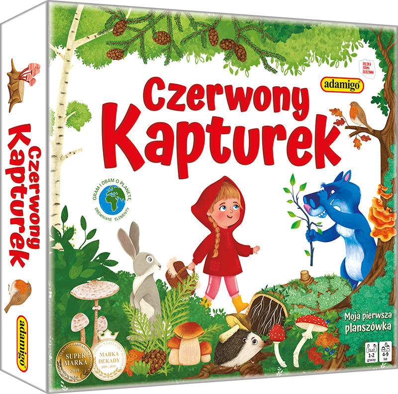 Czerwony Kapturek kooperacyjna gra planszowa ADAMIGO z planszą i elementami