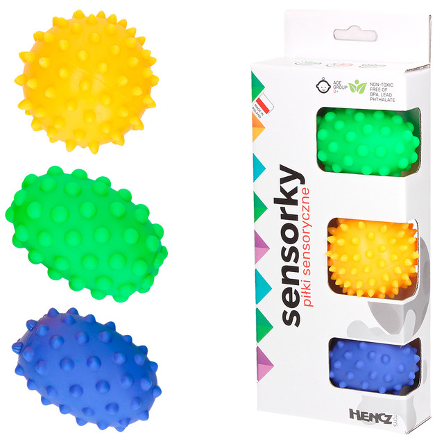 Piłeczki sensoryczne Jeżyki Hencz Toys - zestaw 3 piłek do masażu dla niemowląt 0+