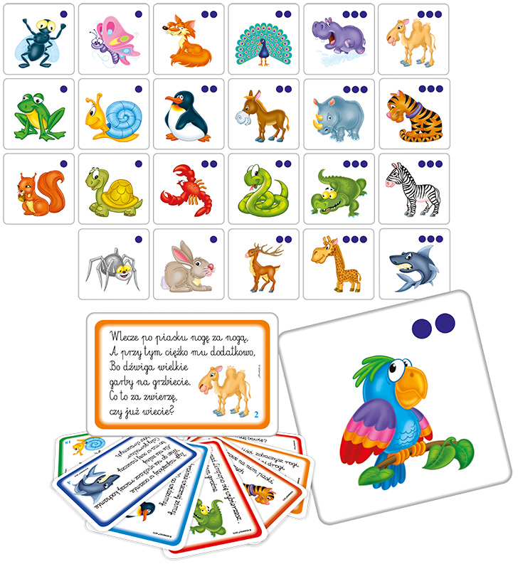 Zagadkowe ZOO Mini ADAMIGO - plansza z kolorowymi ilustracjami zwierząt i zagadkami