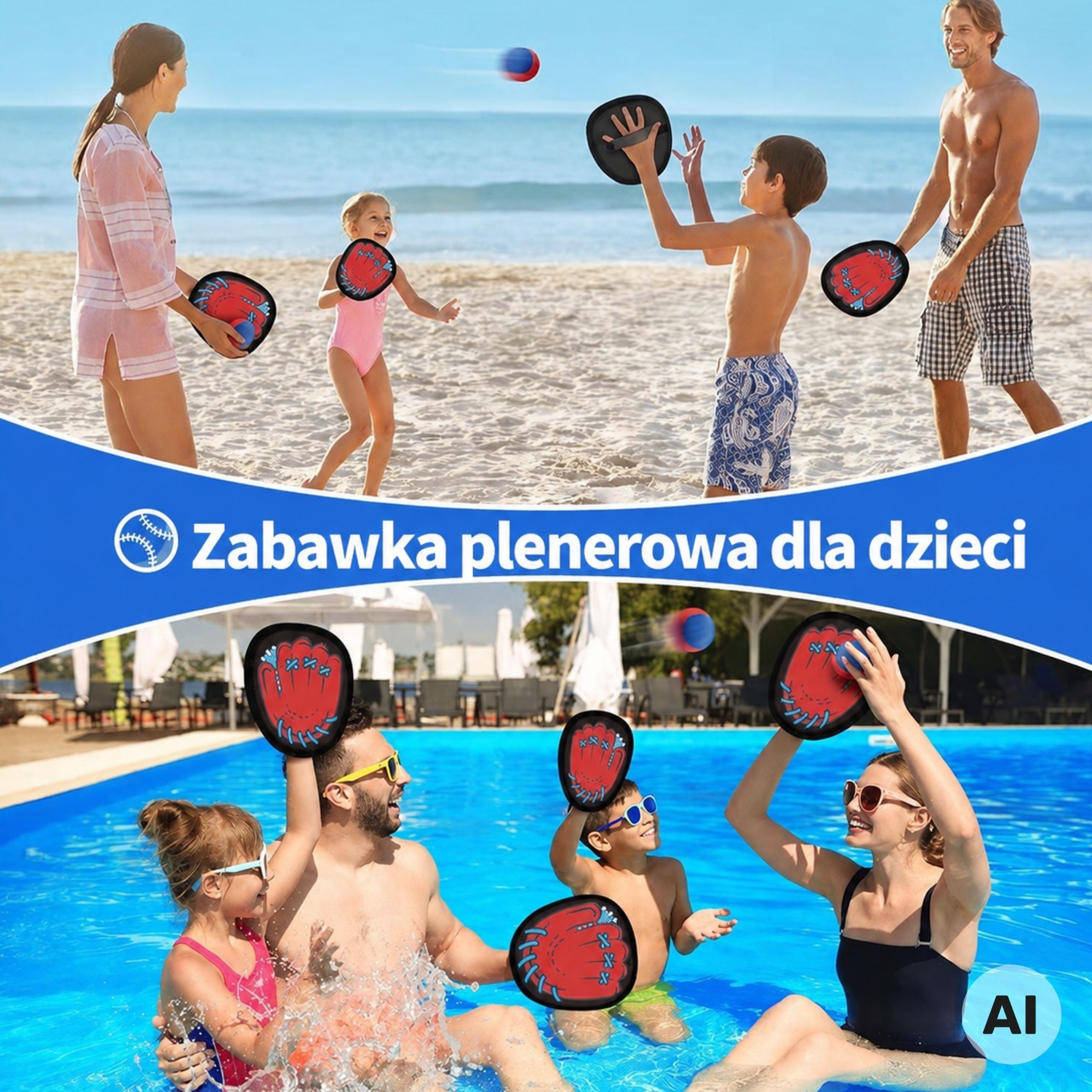 Zestaw WOOPIE Złap Piłkę z wodoodpornymi paletkami i torbą do przechowywania