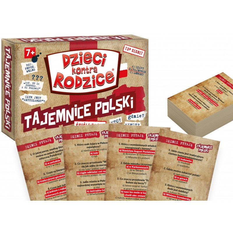 Karty pytania i pułapki w grze Dzieci kontra Rodzice Tajemnice Polski KANGUR