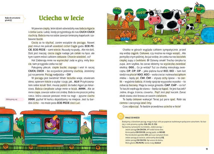 Strony książki Bajki logopedyczne misia API z ćwiczeniami logopedycznymi dla dzieci