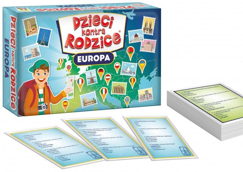 Karty z pytaniami i kartami pułapkami w grze Dzieci kontra Rodzice Europa marki KANGUR