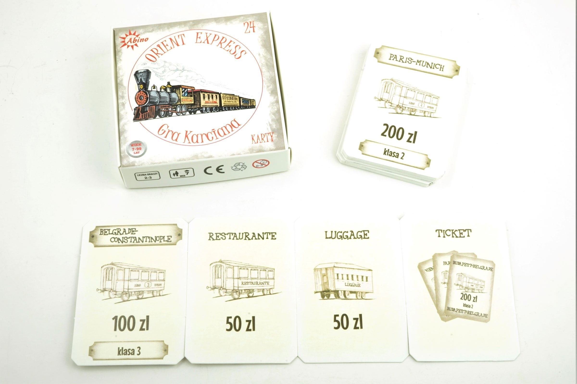Karty gry Orient Express ABINO przedstawiające bilety i karty specjalne