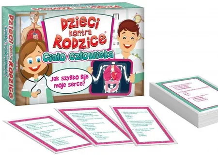 Karty edukacyjne z pytaniami o ciało człowieka do gry Dzieci kontra Rodzice KANGUR