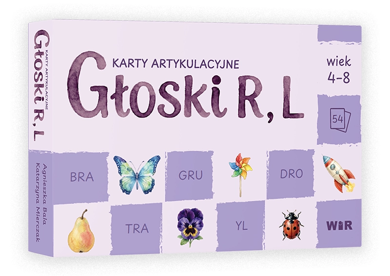 Karty artykulacyjne Głoski R i L Wir (T) - zestaw 54 dwustronnych kart do ćwiczeń wymowy dla dzieci 4-8 lat
