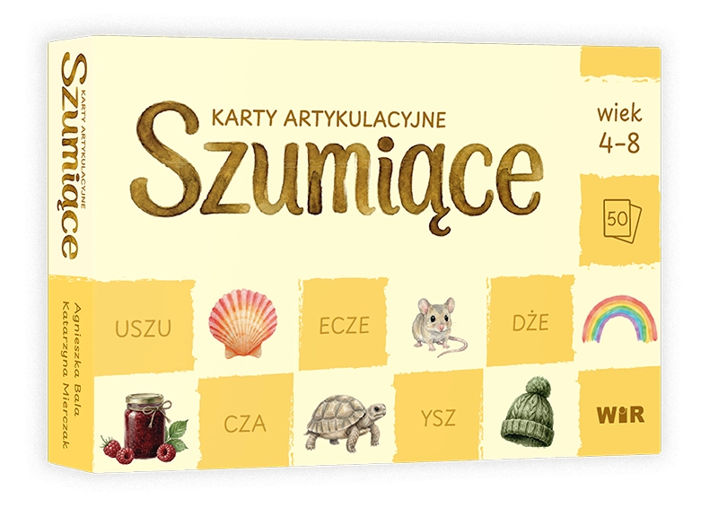 Karty artykulacyjne Szumiące 50 kart logopedycznych Wir (T) do ćwiczeń głosek sz, ż/rz, cz, dż dla dzieci 4–8 lat